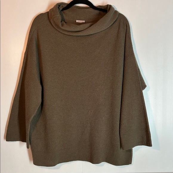 Wool cowl neck oversize small pullover brown sweater - Picture 2 of 15